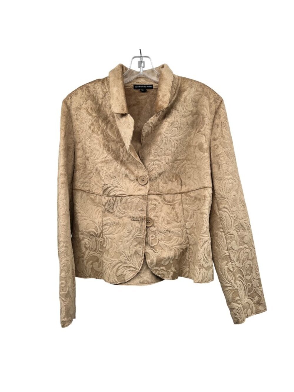 Essentials by Milano Faux Suede Blazer Textured Tan Faux Fur Buttons Medium